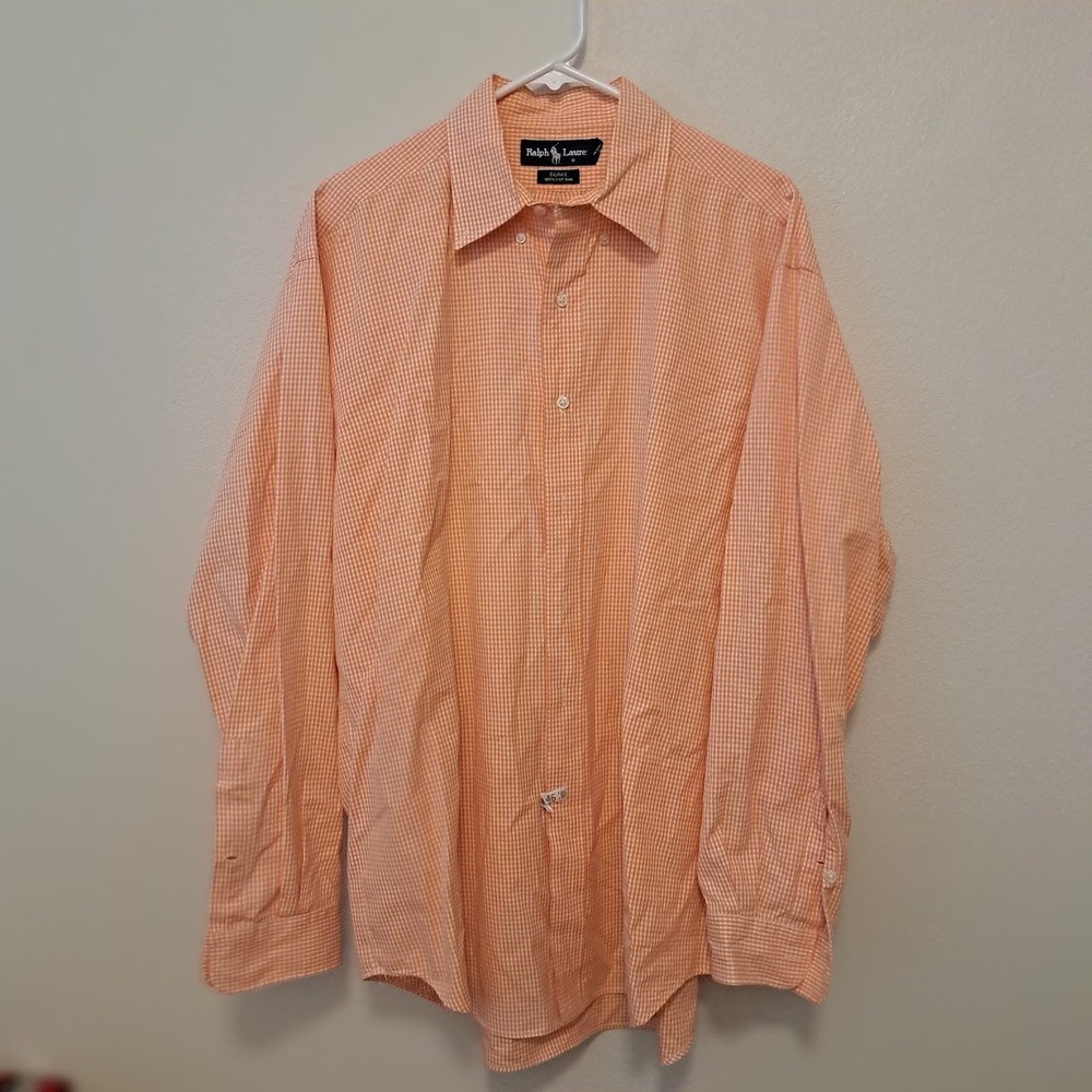 Polo Ralph Lauren Blake Shirt Mens Large Orange White Gingham Plaid Cotton L/S